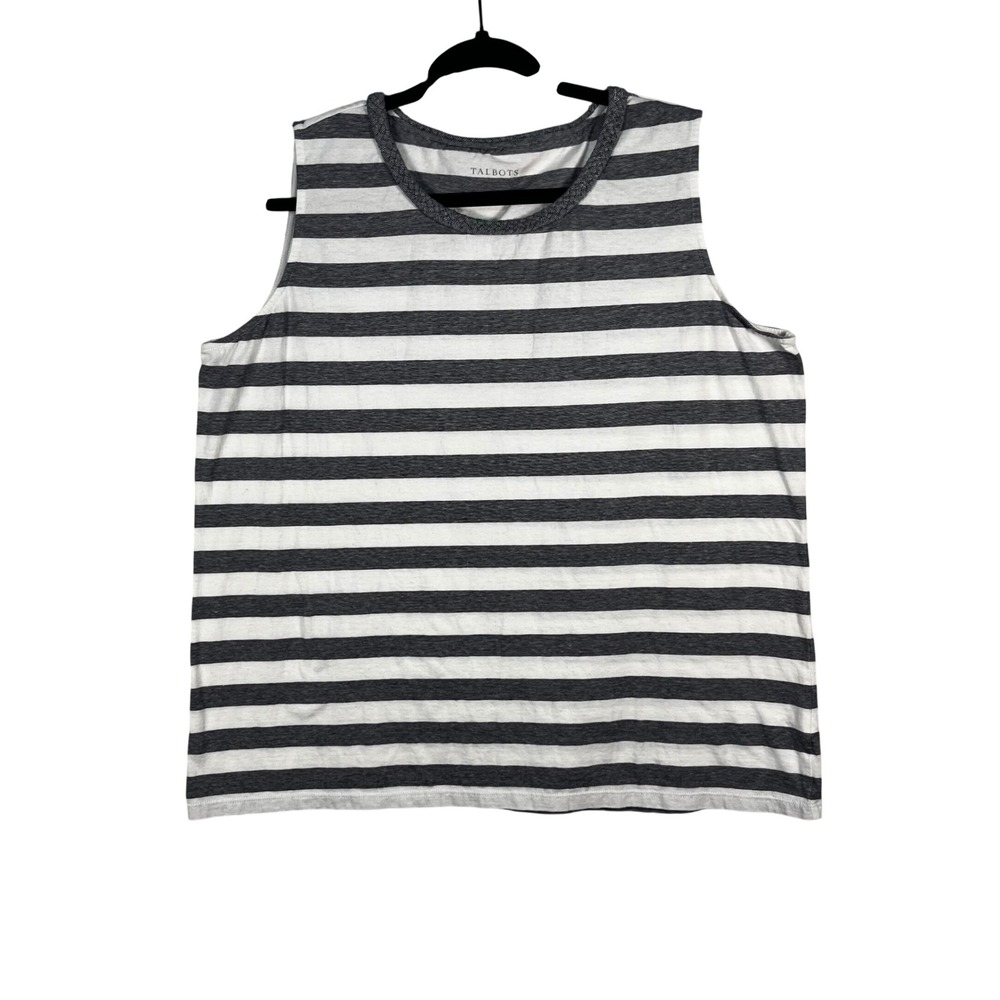 Talbots Tank Top Womens 1X Grey Striped Cotton Sleeveless Size 1X